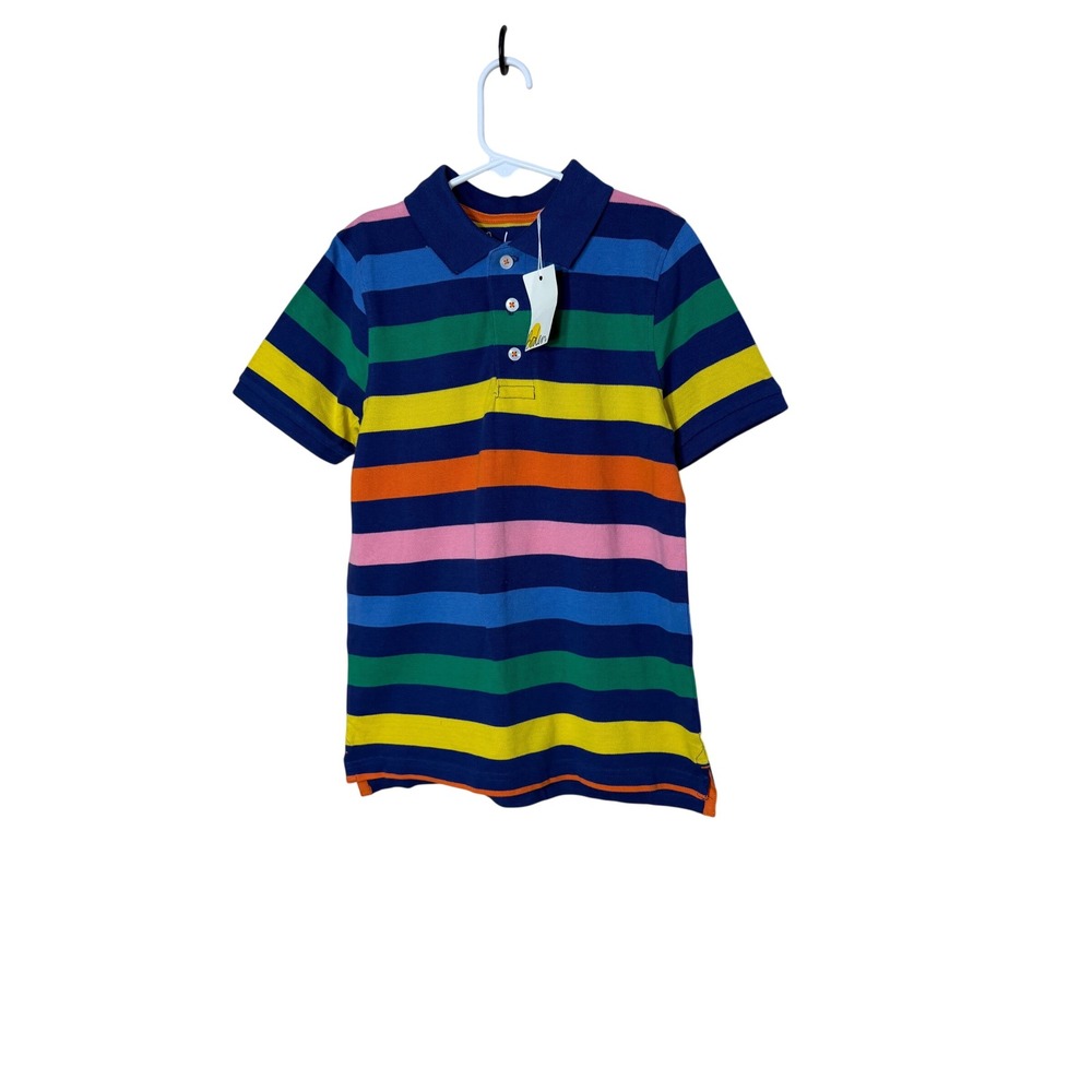 Boden Kids Starboard Blue Rainbow Striped Cotton Polo Shirt Size 9-10Y 140cm NWT